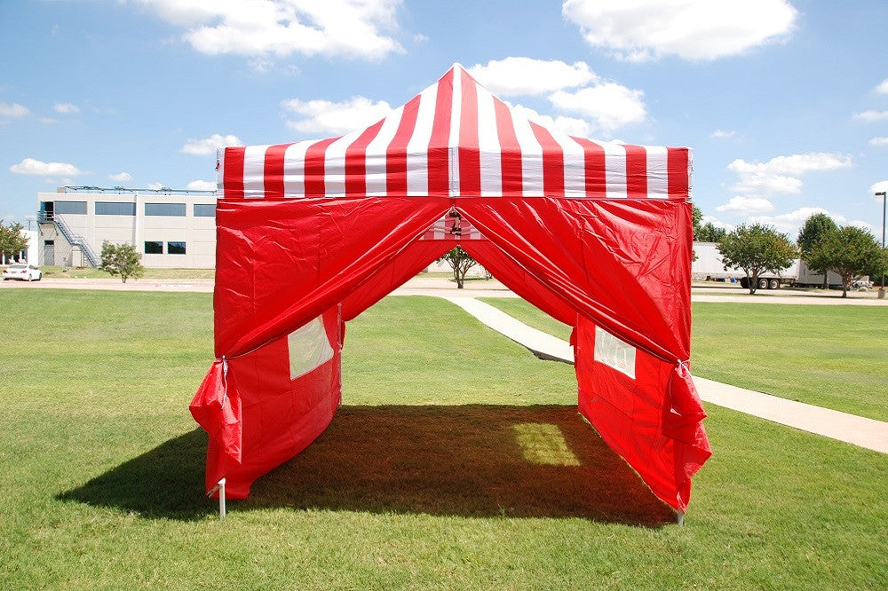 F Model 10 x15 Red Stripe Pop Up Tent Pro Deltacanopy